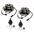 2-Wheel Set Front, Driver and Passenger Side Wheel Hub, 6 Lugs, With Bearing, With Sensor, RWD, Includes (2) Ball Joint and (2) Wheel Hub