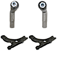 4-Piece Kit Front, Driver and Passenger Side, Lower, Outer Control Arm Includes (2) Control Arm and (2) Tie Rod End