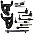 10-Piece Kit Front, Driver and Passenger Side, Upper and Lower, Inner and Outer Control Arm, (1) Ball Joint, (2) Control Arm, (2) Sway Bar Link, (1) Tie Rod Adjusting Sleeve, and (4) Tie Rod End