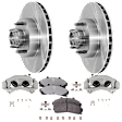 2-Wheel Set Front Brake Kit With Calipers, Plain Surface, 5 Lugs, 286.4 mm, RWD, Semi-metallic, Natural, Includes (2) Caliper, (2) Disc, and (1) Pad Set