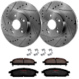 KIT-062224-116 2-Wheel Set Front Brake Disc and Pad Kit, Cross-drilled and Slotted 5 Lugs 299.97 mm Ceramic, Includes (1) Brake Pad Set and (2) Brake Disc