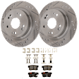 KIT-062224-45 2-Wheel Set Rear Brake Disc and Pad Kit, Cross-drilled and Slotted 5 Lugs 281.69 mm Ceramic, Includes (1) Brake Pad Set and (2) Brake Disc