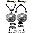8-Piece Kit Front Driver and Passenger Side Axle Assembly, Includes Brake Discs, Brake Pad Sets, and Control Arms