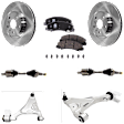 7-Piece Kit Front, Driver and Passenger Side, Lower Control Arm Kit, Includes (2) Axle Assembly, (2) Brake Disc, (1) Brake Pad Set, and (2) Control Arm