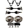 7-Piece Kit Front, Driver and Passenger Side, Lower Control Arm Kit, Includes (2) Axle Assembly, (2) Brake Disc, (1) Brake Pad Set, and (2) Control Arm