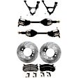 7-Piece Kit Front, Driver and Passenger Side, Lower Control Arm Kit, Includes (2) Axle Assembly, (2) Brake Disc, (1) Brake Pad Set, and (2) Control Arm