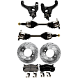 7-Piece Kit Front, Driver and Passenger Side, Lower Control Arm Kit, Includes (2) Axle Assembly, (2) Brake Disc, (1) Brake Pad Set, and (2) Control Arm