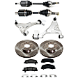 7-Piece Kit Front, Driver and Passenger Side, Lower Control Arm Kit, Includes (2) Axle Assembly, (2) Brake Disc, (1) Brake Pad Set, and (2) Control Arm
