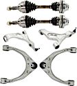 9-Piece Kit Front, Driver and Passenger Side, Upper and Lower Control Arm, AWD, 350mm Front Disc, Aluminum Type Control Arm, Includes (2) Axle Assembly, (2) Disc, (1) Pad Set, and (4) Control Arm
