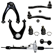 8-Piece Kit Steering Rack, With Hydraulic Power, includes (2) Ball Joint, (2) Control Arm, (1) Steering Rack, (1) Sway Bar Link, and (2) Tie Rod End
