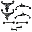 8-Piece Kit Front, Driver and Passenger Side, Upper and Lower Control Arm, includes (4) Control Arm, (2) Sway Bar Link, and (2) Tie Rod End