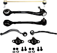 7-Piece Kit Front, Driver and Passenger Side, Lower, Frontward and Rearward Control Arm Includes (2) Ball Joint, (4) Control Arm, and (1) Sway Bar Link