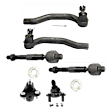 6-Piece Kit Front, Driver and Passenger Side, Lower Ball Joint, includes (2) Ball Joint and (4) Tie Rod End