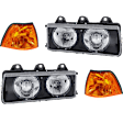 1995-1998 BMW 318i - 4-Piece Kit Driver and Passenger Side Halogen Headlight, With bulb(s), OE Replacement, Includes (2) Corner Light and (2) Headlight