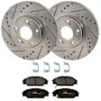 KIT-062924-05 2-Wheel Set Front Brake Disc and Pad Kit, Cross-drilled and Slotted 5 Lugs 299.97 mm Ceramic, Includes (1) Brake Pad Set and (2) Brake Disc