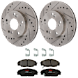 KIT-062924-16 2-Wheel Set Front Brake Disc and Pad Kit, Cross-drilled and Slotted 5 Lugs 261.7 mm Ceramic, Includes (1) Brake Pad Set and (2) Brake Disc