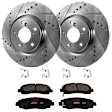 KIT-062924-50 2-Wheel Set Front Brake Disc and Pad Kit, Cross-drilled and Slotted 5 Lugs 320.04 mm Ceramic, Includes (1) Brake Pad Set and (2) Brake Disc