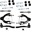 8-Piece Kit Front, Driver and Passenger Side, Inner and Outer, Upper Control Arm, includes (2) Control Arm, (2) Sway Bar Link, and (4) Tie Rod End
