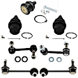 7-Piece Kit Front and Rear, Driver and Passenger Side, Upper and Lower Ball Joint, includes (2) Ball Joint, (2) Sway Bar Link, and (2) Tie Rod End