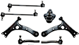 7-Piece Kit Front, Driver and Passenger Side, Lower, Outer Control Arm, Includes (1) Ball Joint, (2) Control Arm, (2) Sway Bar Link, and (2) Tie Rod End