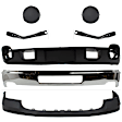 7-Piece Kit, Front, Driver and Passenger Side Bumper, Chrome, Includes (1) Bumper, (2) Bumper Bracket, (1) Bumper Cover, (2) Fog Light Cover, and (1) Valance