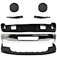 7-Piece Kit, Front, Driver and Passenger Side Bumper, Chrome, Includes (1) Bumper, (2) Bumper Bracket, (1) Bumper Cover, (2) Fog Light Cover, and (1) Valance