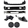 7-Piece Kit, Front, Driver and Passenger Side, Outer Bumper, Chrome, Includes (1) Bumper, (2) Bumper Bracket, (1) Bumper Cover, (2) Fog Light Cover, and (1) Valance