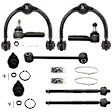 9-Piece Kit Front, Driver and Passenger Side, Inner and Outer, Upper and Lower Control Arm, includes (2) Ball Joint, (2) Control Arm, (1) Sway Bar Link, and (4) Tie Rod End