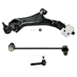 6-Piece Kit Front, Driver and Passenger Side, Outer, Lower Control Arm, includes (2) Control Arm, (2) Sway Bar Link and (1) Tie Rod End