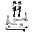6-Piece Kit Front, Passenger Side, Driver Side, Lower Fully Loaded Strut, Includes (2) Control Arm, (2) Loaded Strut, and (2) Sway Bar Link