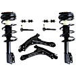 8-Piece Kit FrontDriver and Passenger SideInner and OuterLowerFront To End Fully Loaded Strut Includes (2) Control Arm, (2) Tie Rod End, (2) Sway Bar Link and (2) Shock Absorber and Strut Assembly