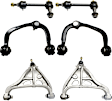 6-Piece Kit Front, Driver and Passenger Side, Upper and Lower Control Arm, includes (4) Control Arm and (2) Sway Bar Link