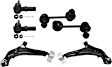 6-Piece Kit Front, Driver and Passenger Side, Inner and Outer, Lower, Front To End Control Arm, includes (2) Control Arm, (2) Sway Bar Link, and (2) Tie Rod End