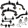10-Piece Kit Front, Driver and Passenger Side, Inner and Outer, Lower, Front To End Control Arm, includes (2) Ball Joint, (2) Control Arm, (4) Sway Bar Link, and (2) Tie Rod End