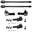 6-Piece Kit Front, Driver and Passenger Side, Inner and Outer, Lower Ball Joint, includes (2) Ball Joint, (2) Sway Bar Link, and (2) Tie Rod End