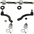 6-Piece Kit Front, Driver and Passenger Side, Inner and Outer, Lower Ball Joint, includes (2) Ball Joint, (2) Sway Bar Link, and (2) Tie Rod End