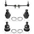 6-Piece Kit Front, Driver and Passenger Side, Upper and Lower Ball Joint, includes (2) Ball Joint, (2) Sway Bar Link, and (2) Tie Rod End