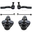 6-Piece Kit Front, Driver and Passenger Side, Lower, Outer Ball Joint, includes (2) Ball Joint, (2) Sway Bar Link, and (2) Tie Rod End