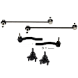 6-Piece Kit Front, Driver and Passenger Side, Outer, Lower Ball Joint, includes (2) Ball Joint, (2) Sway Bar Link, and (2) Tie Rod End