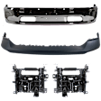 3-Piece Kit Front, Driver and Passenger Side, Upper and Lower Bumper Chrome, Includes (1) Bumper, (1) Bumper Cover and (1) Bumper Bracket