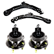 4-Piece Kit Front, Driver and Passenger Side, Lower Control Arm, includes (2) Control Arm and (2) Wheel Hub