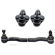 4-Piece Kit Front, Driver and Passenger Side, Lower, Outer Ball Joint, includes (2) Ball Joint, (2) Sway Bar Link, and (2) Tie Rod End