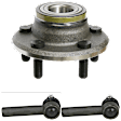 3-Piece Kit Front, Driver and Passenger Side Wheel Hub, 5 Lugs, With Bearing, includes (2) Tie Rod End and (1) Wheel Hub