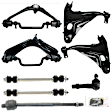 8-Piece Kit Front, Driver and Passenger Side, Inner and Outer, Upper and Lower Control Arm, includes (4) Control Arm, (2) Sway Bar Link, and (2) Tie Rod End