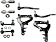 8-Piece Kit Front, Driver and Passenger Side, Inner and Outer, Lower Control Arm, includes (2) Control Arm, (2) Sway Bar Link, and (4) Tie Rod End