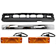 4-Piece Kit, Front, Center Bumper, RWD, For Models Without Bumper End Caps, Chrome, Includes (1) Bumper, (2) Turn Signal Light, and (1) Valance