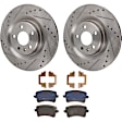 KIT-070624-116 2-Wheel Set Rear Brake Disc and Pad Kit, Cross-drilled and Slotted 5 Lugs 329.95 mm Semi-metallic, Includes (1) Brake Pad Set and (2) Brake Disc