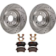 KIT-070624-136 2-Wheel Set Rear Brake Disc and Pad Kit, Cross-drilled and Slotted 5 Lugs 329.95 mm Ceramic, Includes (1) Brake Pad Set and (2) Brake Disc