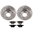 KIT-070624-198 2-Wheel Set Front Brake Disc and Pad Kit, Cross-drilled and Slotted 5 Lugs 300 mm Semi-metallic, Includes (1) Brake Pad Set and (2) Brake Disc