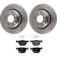 KIT-070624-215 2-Wheel Set Rear Brake Disc and Pad Kit, Cross-drilled and Slotted 5 Lugs 320.04 mm Semi-metallic, Includes (1) Brake Pad Set and (2) Brake Disc